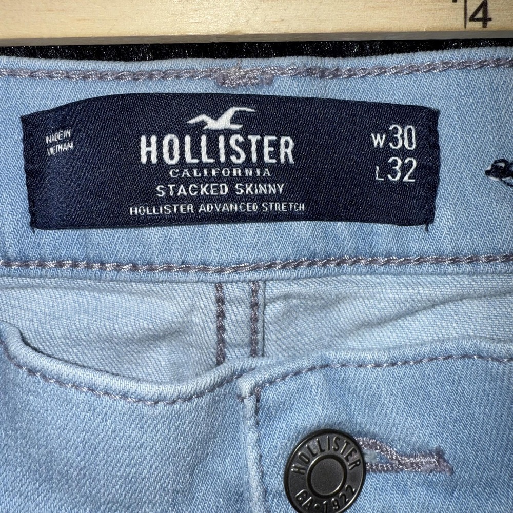 Hollister Stacked Skinny Jeans Mens 30x32 Distressed Ripped Denim Pants - Picture 6 of 10
